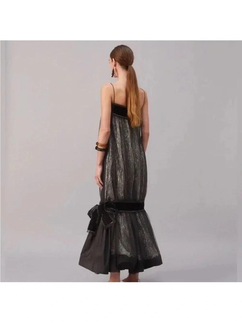 Tory Burch Black Metallic Mesh Evening Skirt